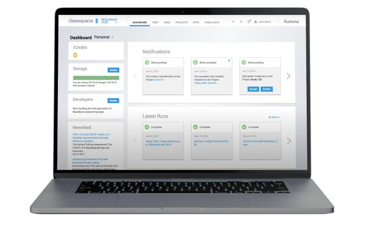 laptop with BaseSpace home page
